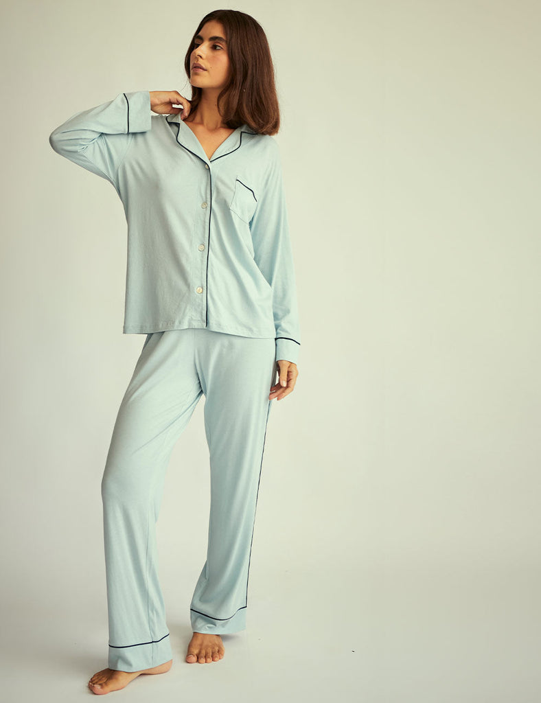 pijama mujer invierno celeste algodón