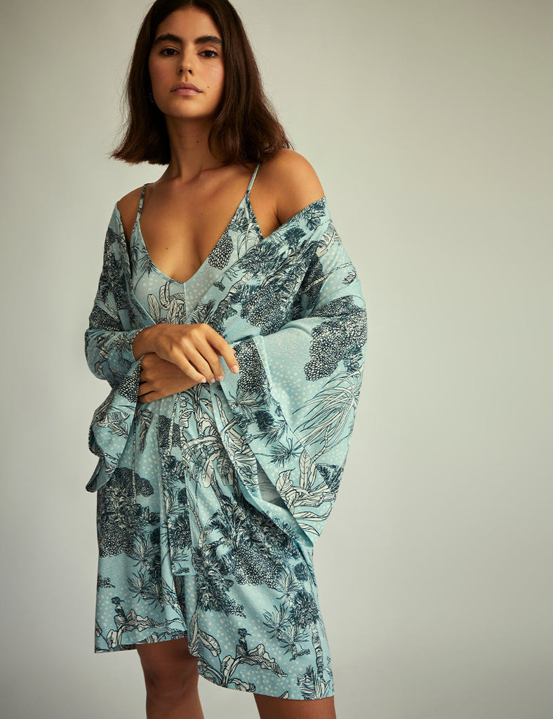 kimono bata para mujer celeste