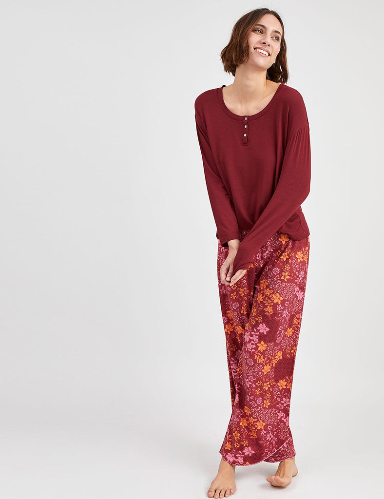 pijama pantalón mujer fucsia flores algodón pima