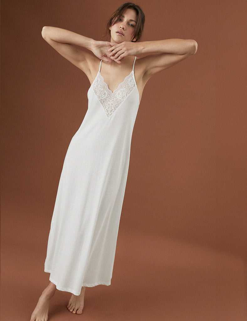 pijama para novia encaje vestido largo blanco