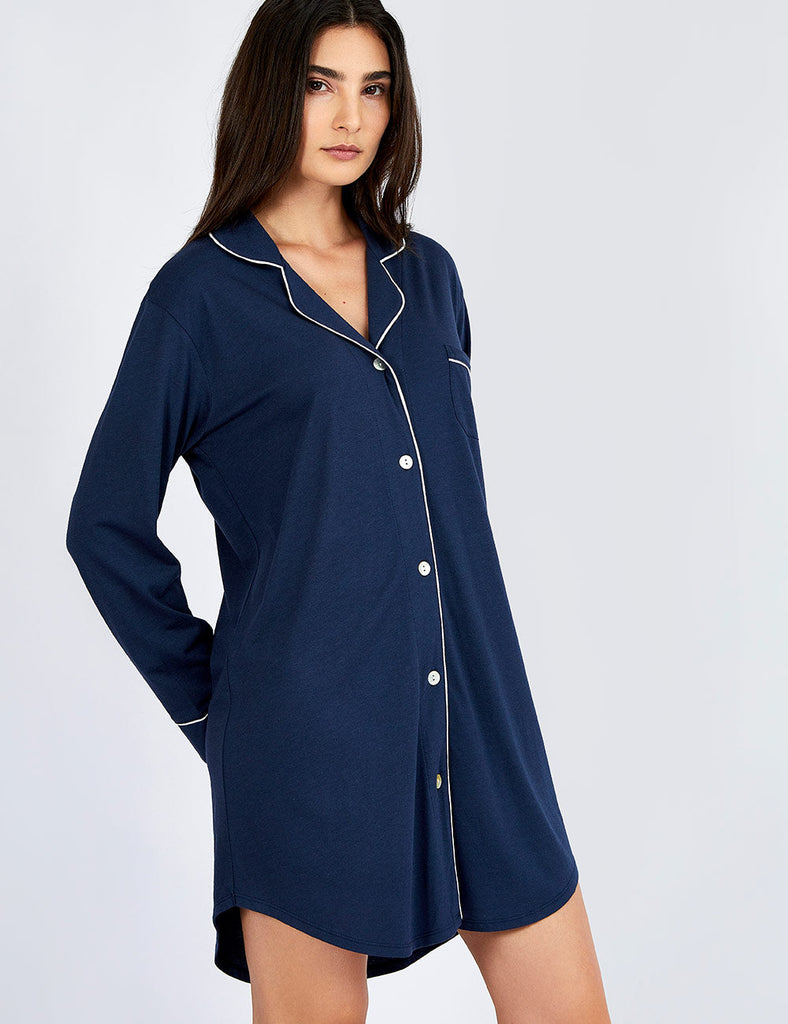 camisola vestido azul oscuro manga larga