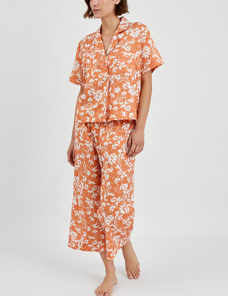 pijama naranja blanca manga corta algodón
