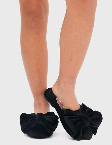 Pantuflas Niñas Negro Lazo Terciopelo