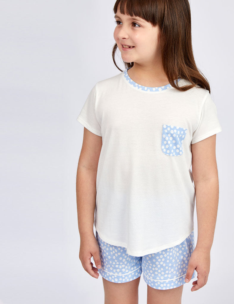 pijama suave para niña celeste blanco verano