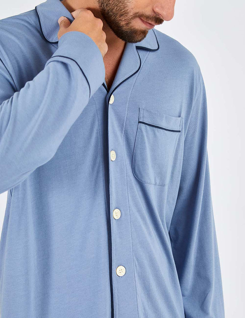 pijama camisero hombre azul celeste invierno algodón