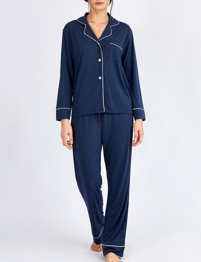pijama mujer azul cómodo algodón pima invierno 