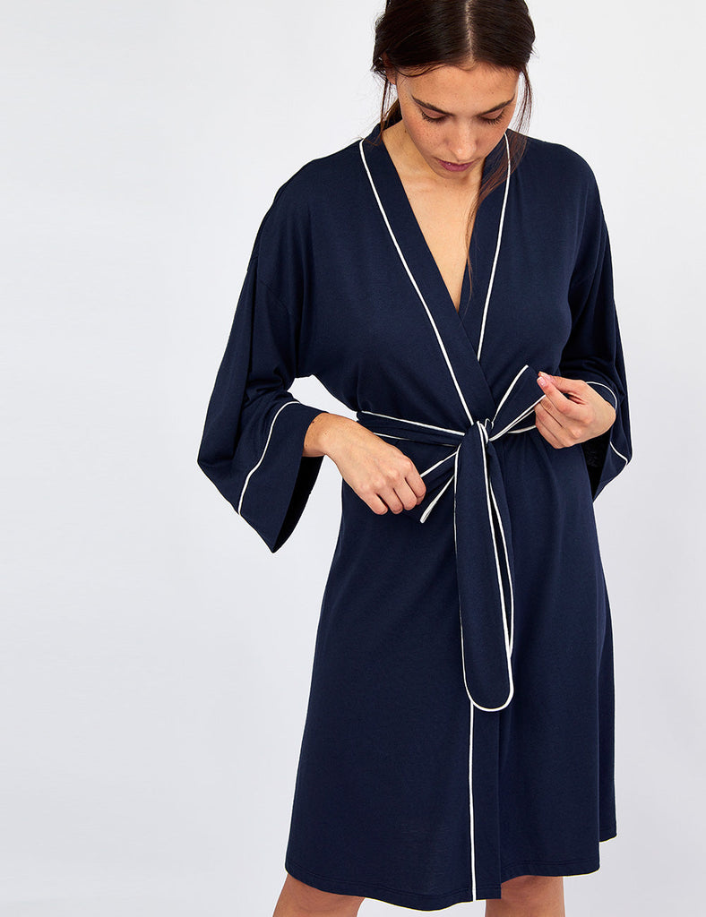 Pijamas para mujer otoño invierno algodón bata azul oscura compra online