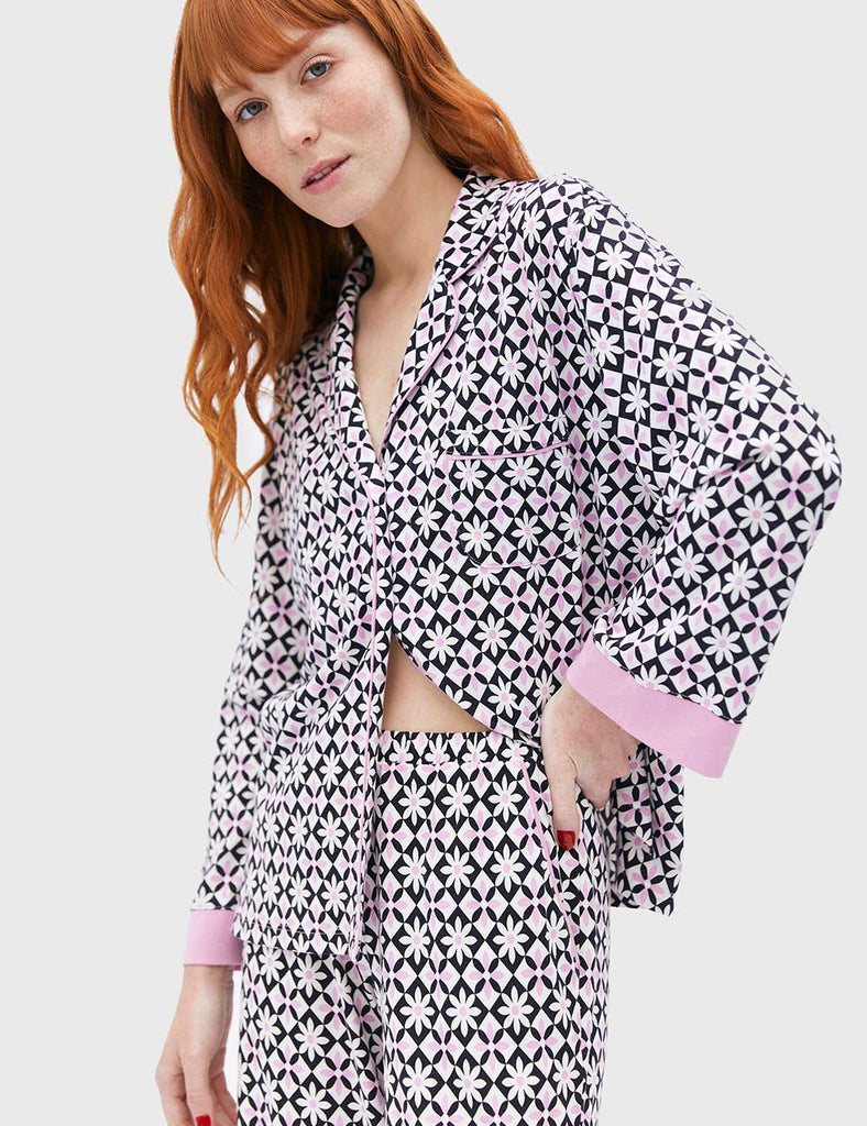 Pijama para mujer flower naps lavanda camisa manga larga