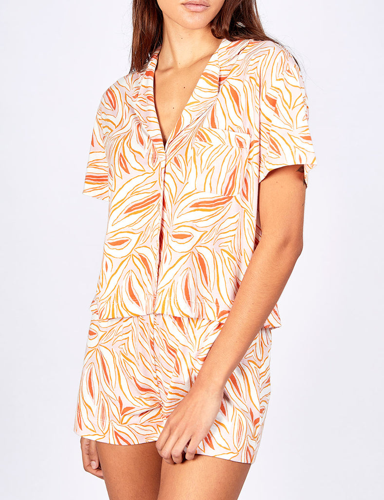 pijama camisero mujer verano short flores naranjas